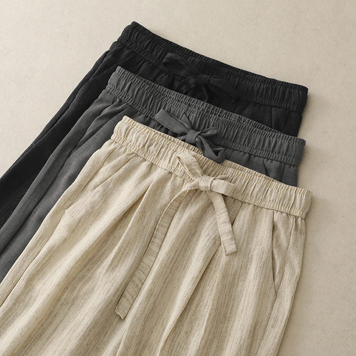 Pantalones anchos de algodón con diseño texturizado y cordones de Buddha Stones para mujer, informales, de verano, con bolsillos