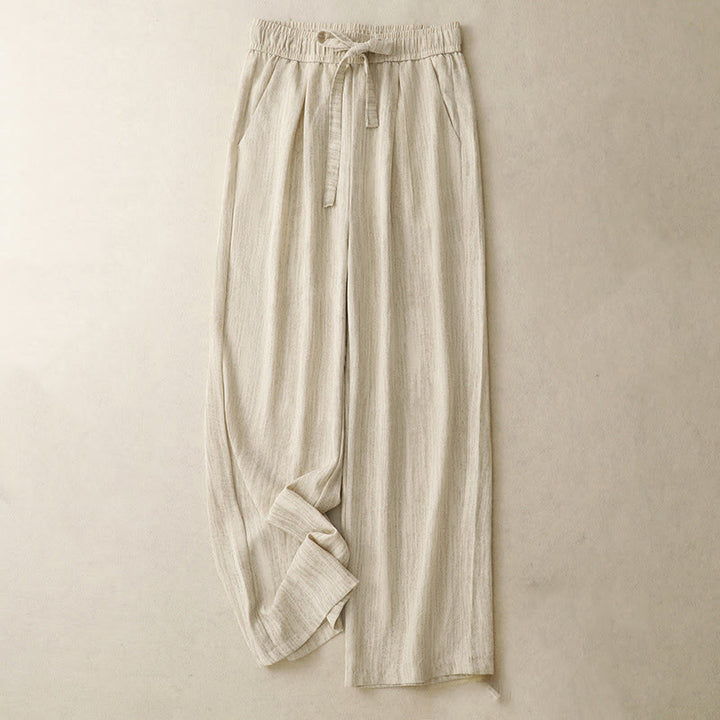 Pantalones anchos de algodón con diseño texturizado y cordones de Buddha Stones para mujer, informales, de verano, con bolsillos - Vara de oro pálida - US8-10，UK/AU12-14，EU40-42 (2XL) - image 0