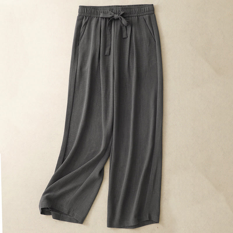 Pantalones anchos de algodón con diseño texturizado y cordones de Buddha Stones para mujer, informales, de verano, con bolsillos