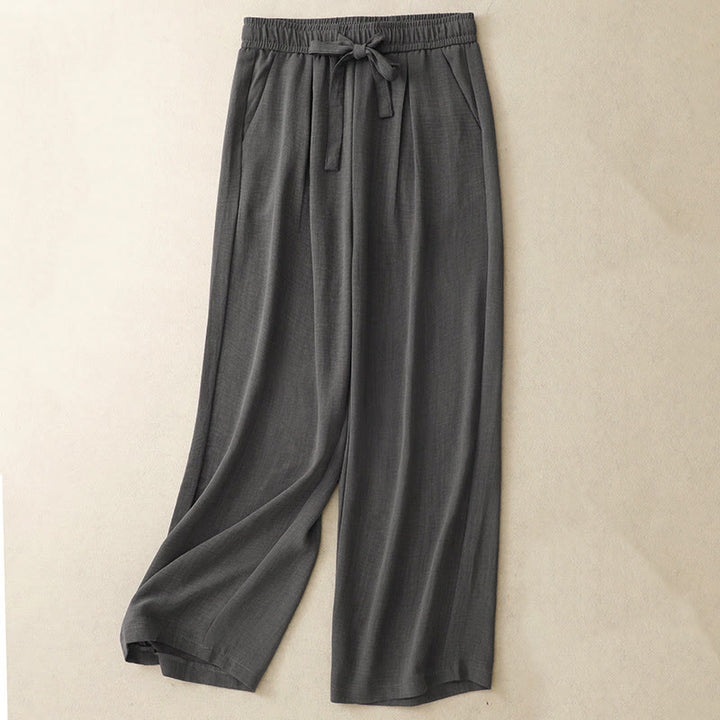 Pantalones anchos de algodón con diseño texturizado y cordones de Buddha Stones para mujer, informales, de verano, con bolsillos