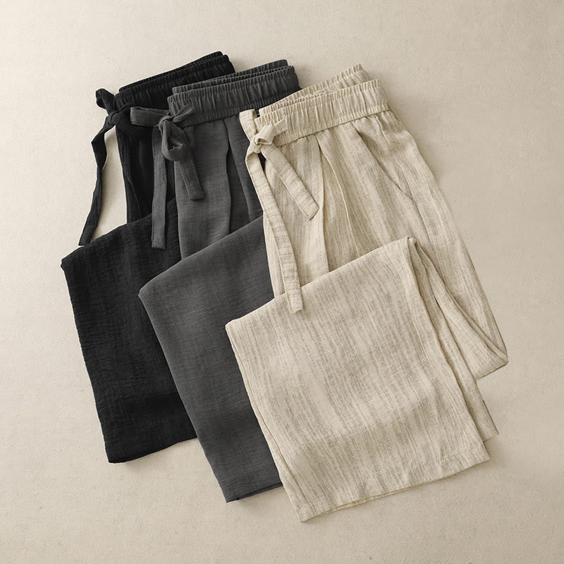 Pantalones anchos de algodón con diseño texturizado y cordones de Buddha Stones para mujer, informales, de verano, con bolsillos