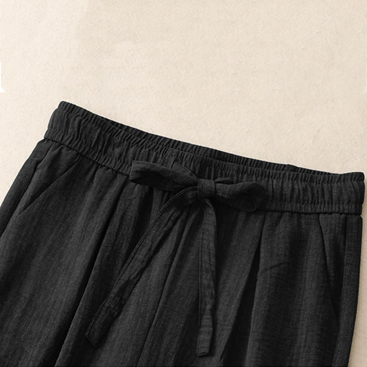 Pantalones anchos de algodón con diseño texturizado y cordones de Buddha Stones para mujer, informales, de verano, con bolsillos