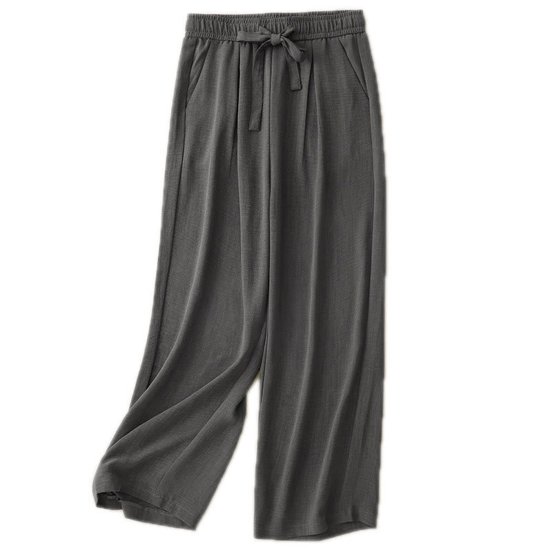 Pantalones anchos de algodón con diseño texturizado y cordones de Buddha Stones para mujer, informales, de verano, con bolsillos
