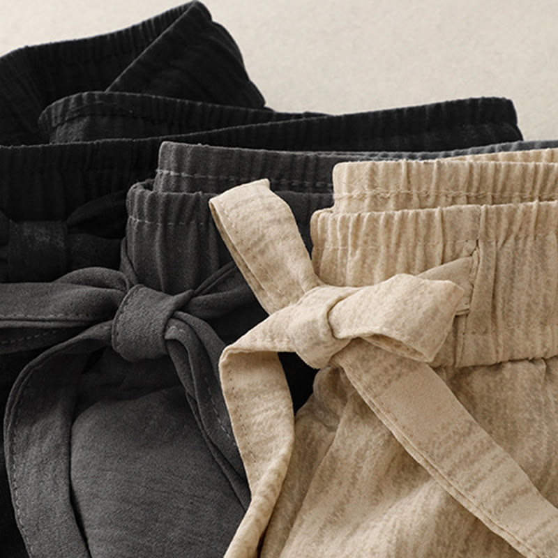 Pantalones anchos de algodón con diseño texturizado y cordones de Buddha Stones para mujer, informales, de verano, con bolsillos - image 19