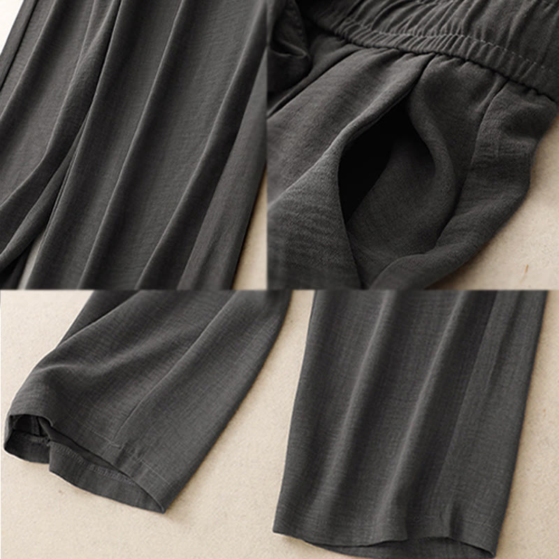 Pantalones anchos de algodón con diseño texturizado y cordones de Buddha Stones para mujer, informales, de verano, con bolsillos