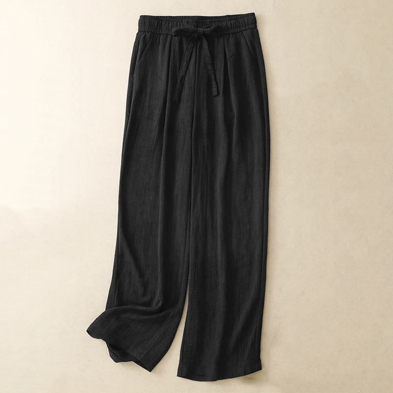 Pantalones anchos de algodón con diseño texturizado y cordones de Buddha Stones para mujer, informales, de verano, con bolsillos