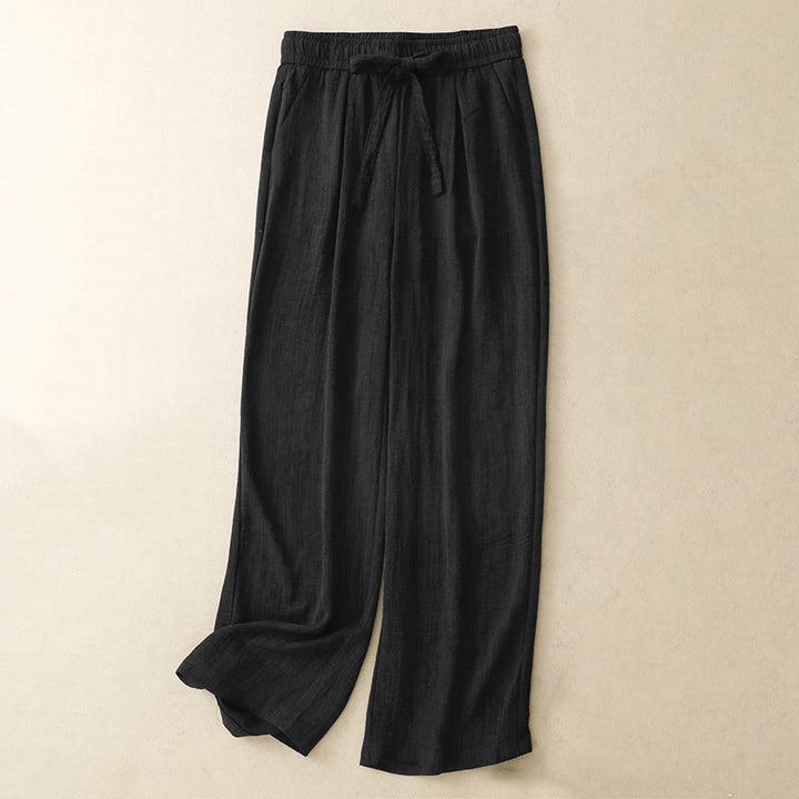 Pantalones anchos de algodón con diseño texturizado y cordones de Buddha Stones para mujer, informales, de verano, con bolsillos