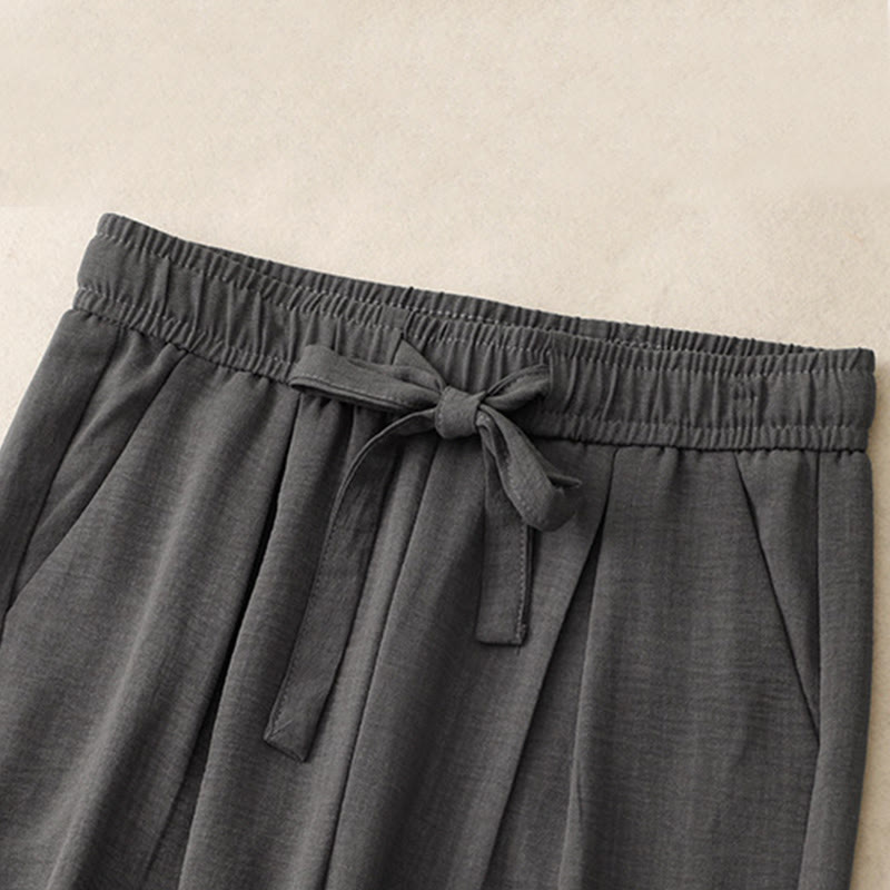 Pantalones anchos de algodón con diseño texturizado y cordones de Buddha Stones para mujer, informales, de verano, con bolsillos