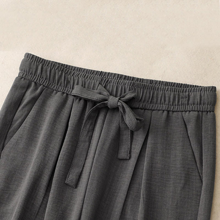 Pantalones anchos de algodón con diseño texturizado y cordones de Buddha Stones para mujer, informales, de verano, con bolsillos
