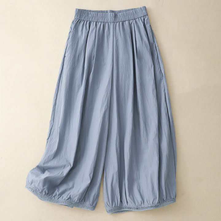 Pantalones de Buddha Stones para mujer, de pierna ancha, con bolsillos y dobladillo informal, diseño hueco, talla 7-8