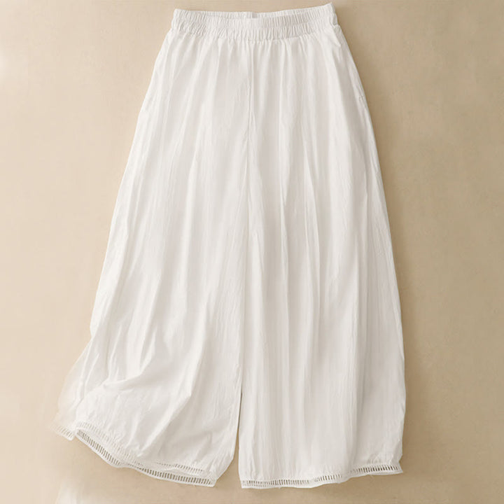 Pantalones de Buddha Stones para mujer, de pierna ancha, con bolsillos y dobladillo informal, diseño hueco, talla 7-8 - Blanco - US8-10，UK/AU12-14，EU40-42 (2XL) - image 9