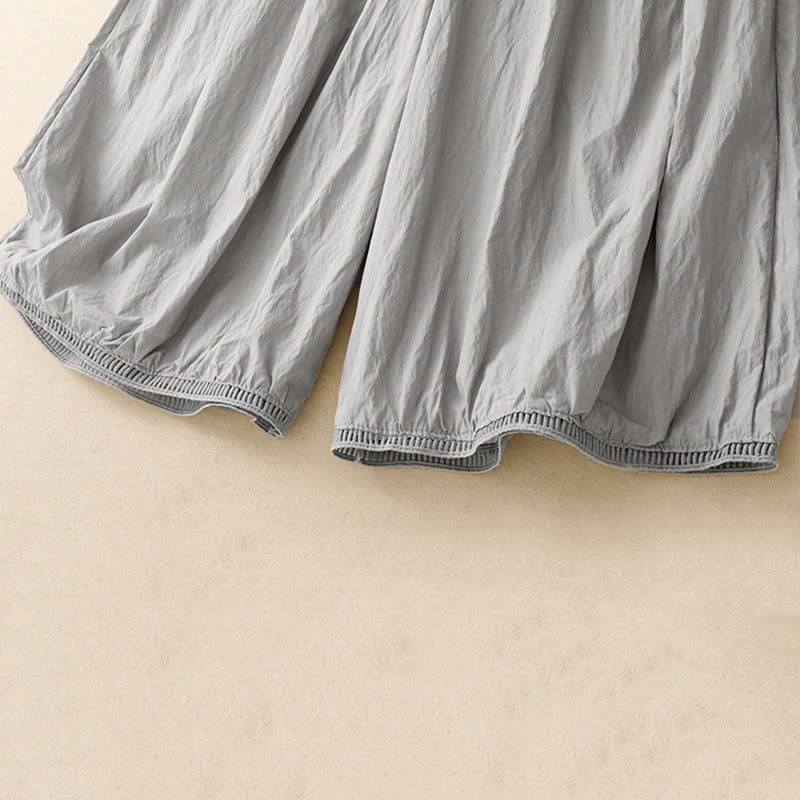 Pantalones de Buddha Stones para mujer, de pierna ancha, con bolsillos y dobladillo informal, diseño hueco, talla 7-8