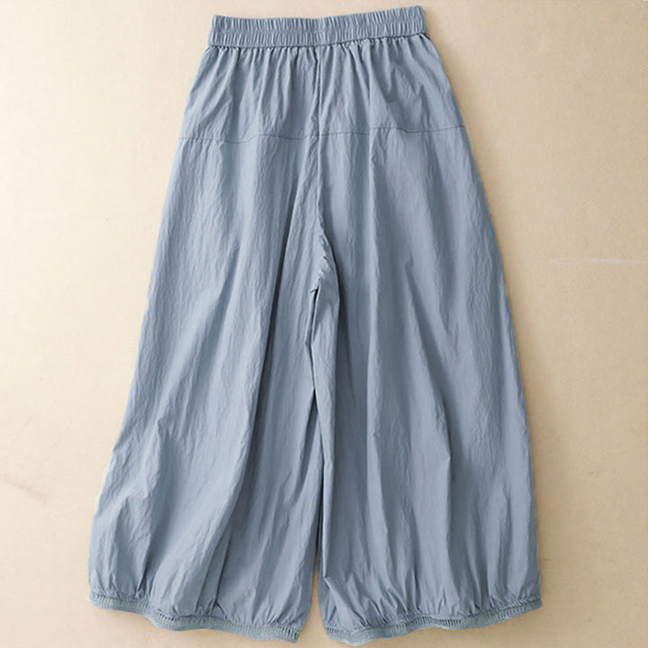 Pantalones de Buddha Stones para mujer, de pierna ancha, con bolsillos y dobladillo informal, diseño hueco, talla 7-8 - image 1