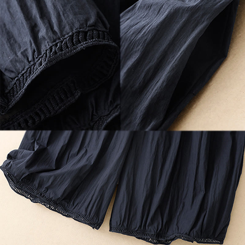 Pantalones de Buddha Stones para mujer, de pierna ancha, con bolsillos y dobladillo informal, diseño hueco, talla 7-8