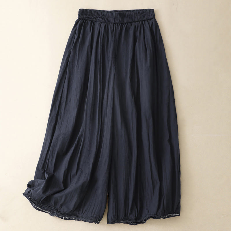 Pantalones de Buddha Stones para mujer, de pierna ancha, con bolsillos y dobladillo informal, diseño hueco, talla 7-8