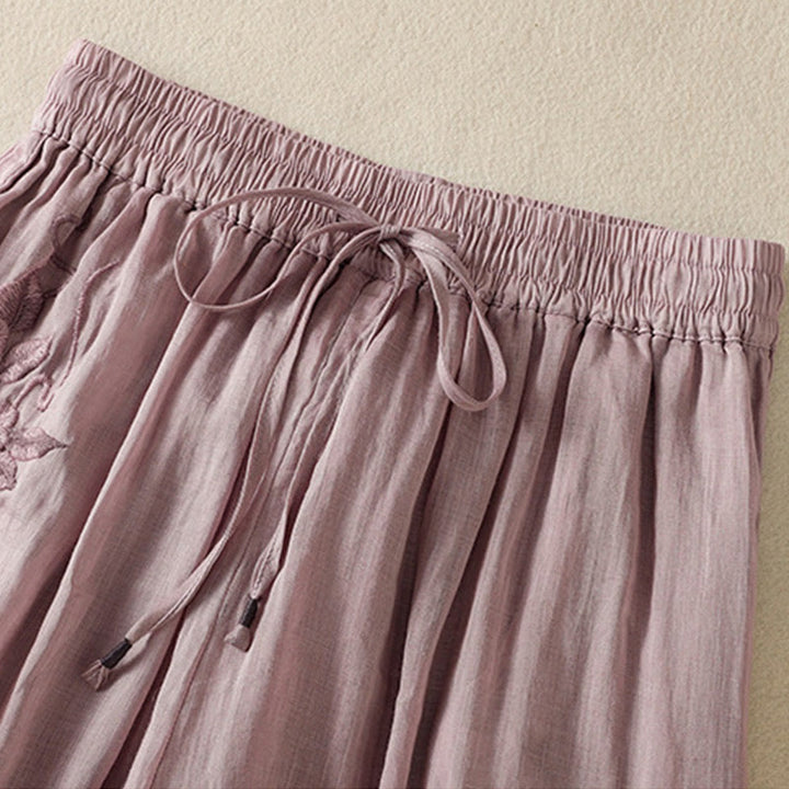 Pantalones anchos de algodón con cordón y bordado Buddha Stones Commute para mujer con bolsillos - image 36