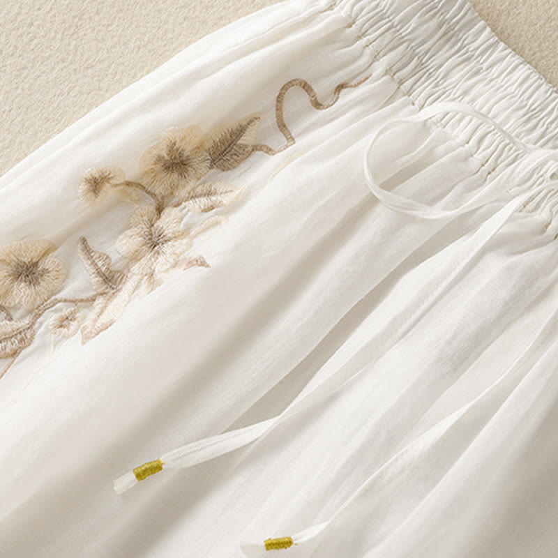 Pantalones anchos de algodón con cordón y bordado Buddha Stones Commute para mujer con bolsillos - image 29