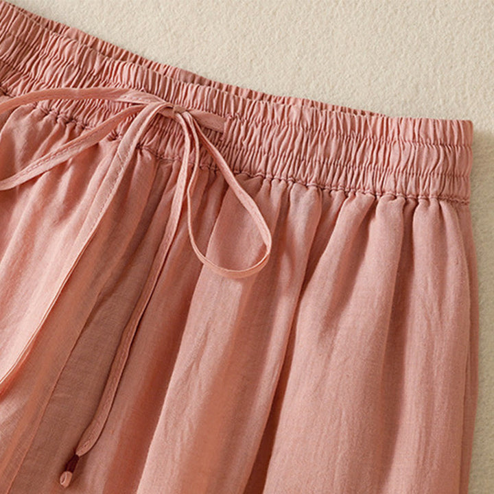 Pantalones anchos de algodón con cordón y bordado Buddha Stones Commute para mujer con bolsillos - image 20