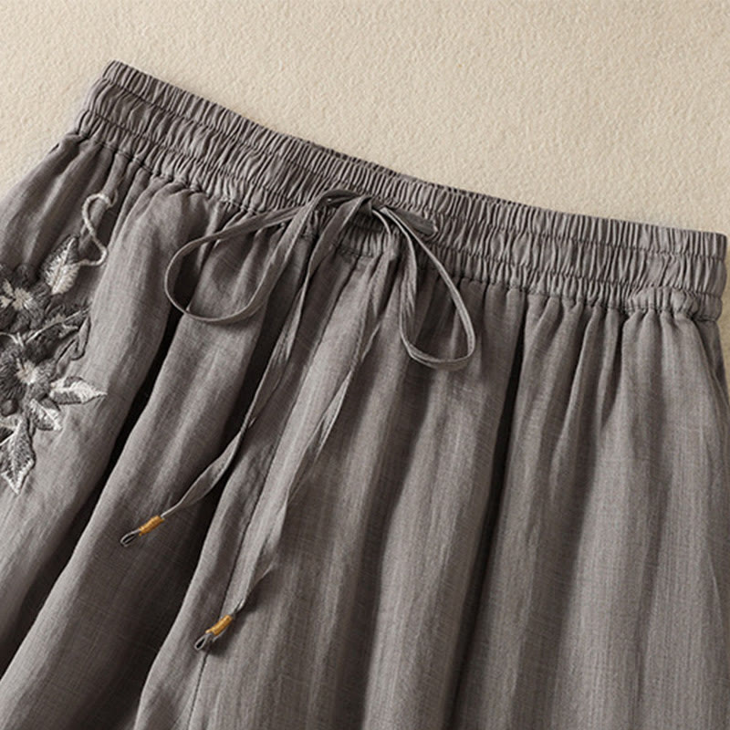 Pantalones anchos de algodón con cordón y bordado Buddha Stones Commute para mujer con bolsillos - image 45