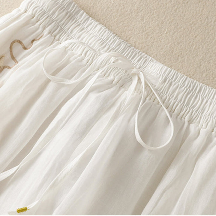 Pantalones anchos de algodón con cordón y bordado Buddha Stones Commute para mujer con bolsillos - image 28