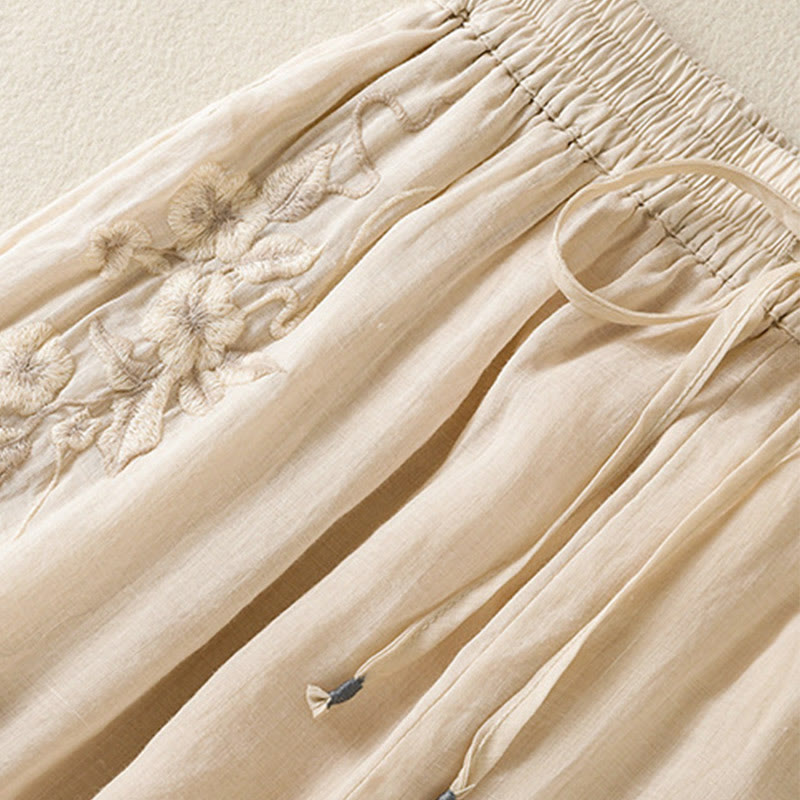 Pantalones anchos de algodón con cordón y bordado Buddha Stones Commute para mujer con bolsillos - image 12