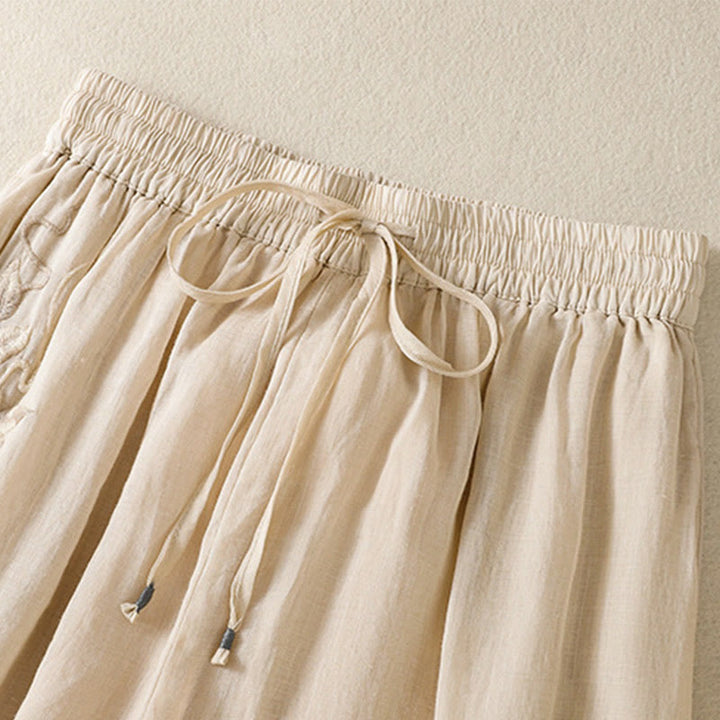 Pantalones anchos de algodón con cordón y bordado Buddha Stones Commute para mujer con bolsillos - image 9