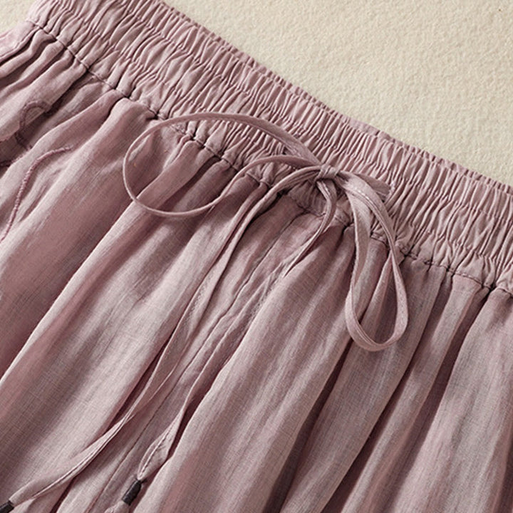 Pantalones anchos de algodón con cordón y bordado Buddha Stones Commute para mujer con bolsillos - image 35