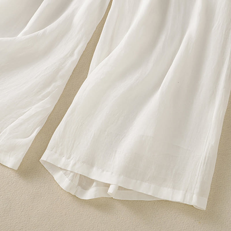 Pantalones anchos de algodón con cordón y bordado Buddha Stones Commute para mujer con bolsillos - image 31