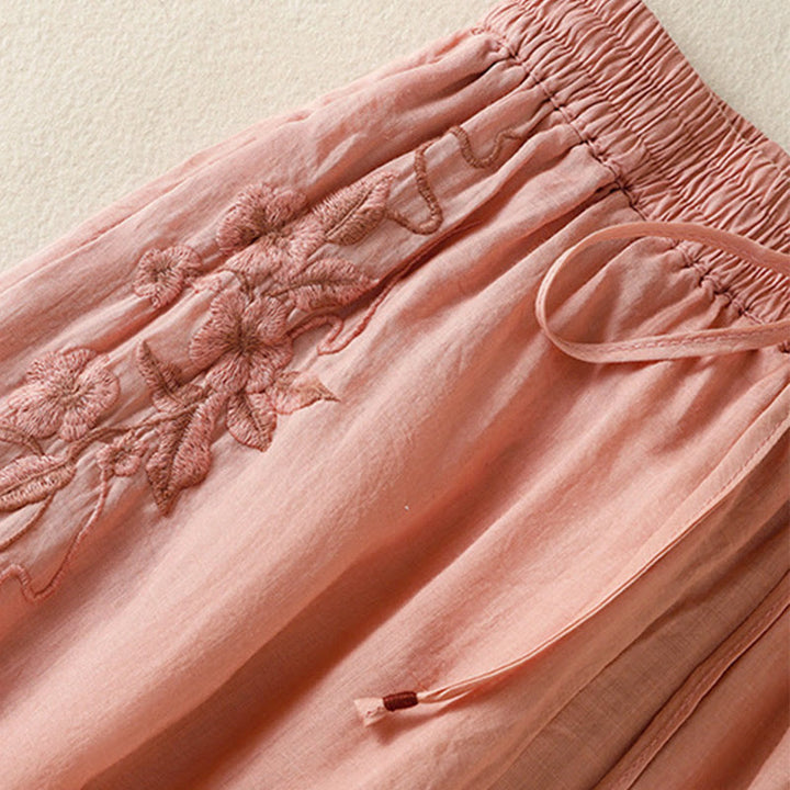 Pantalones anchos de algodón con cordón y bordado Buddha Stones Commute para mujer con bolsillos - image 23