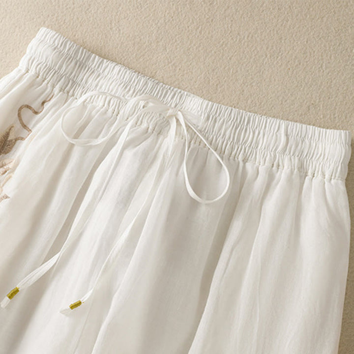 Pantalones anchos de algodón con cordón y bordado Buddha Stones Commute para mujer con bolsillos - image 27