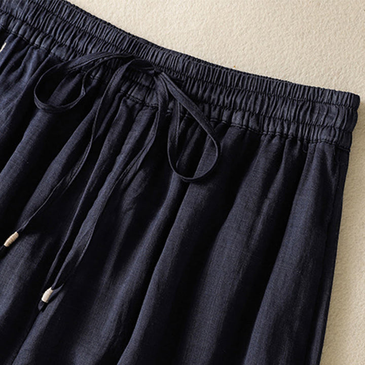 Pantalones anchos de algodón con cordón y bordado Buddha Stones Commute para mujer con bolsillos - image 2