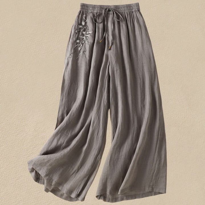 Pantalones anchos de algodón con cordón y bordado Buddha Stones Commute para mujer con bolsillos - Gris - US8-10，UK/AU12-14，EU40-42 (2XL) - image 42