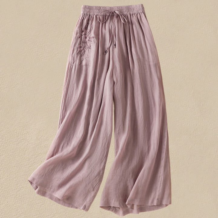 Pantalones anchos de algodón con cordón y bordado Buddha Stones Commute para mujer con bolsillos - Marrón rosado - US8-10，UK/AU12-14，EU40-42 (2XL) - image 32
