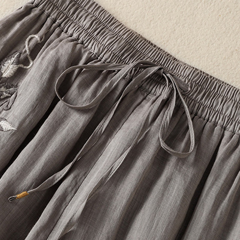 Pantalones anchos de algodón con cordón y bordado Buddha Stones Commute para mujer con bolsillos - image 44