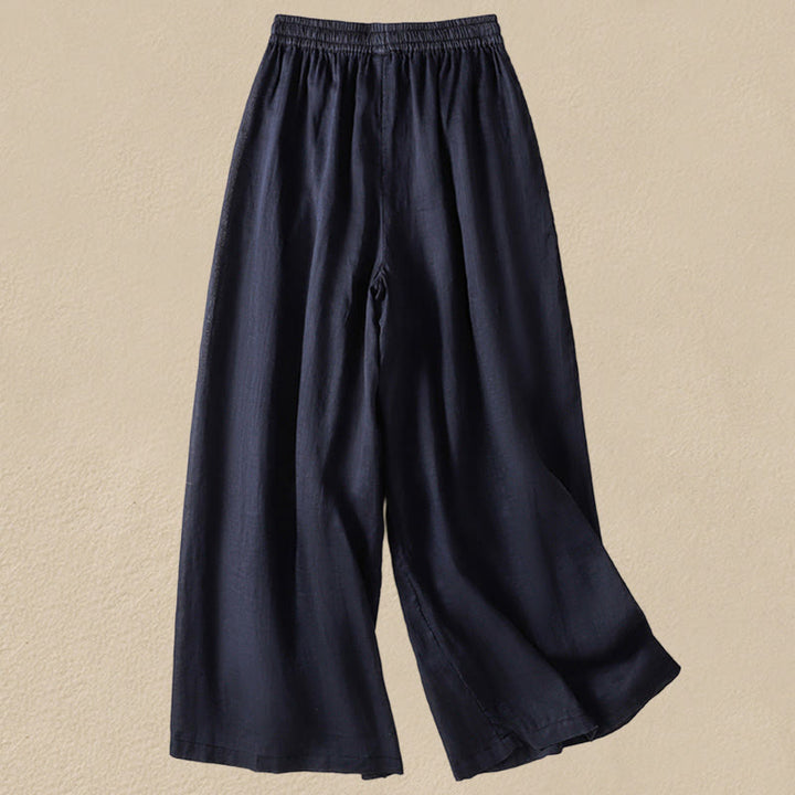 Pantalones anchos de algodón con cordón y bordado Buddha Stones Commute para mujer con bolsillos - image 1