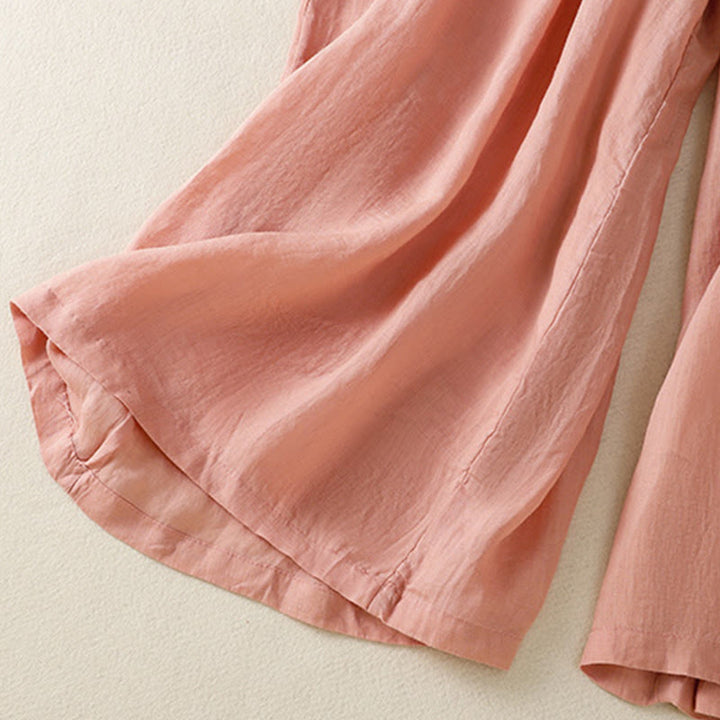 Pantalones anchos de algodón con cordón y bordado Buddha Stones Commute para mujer con bolsillos - image 24