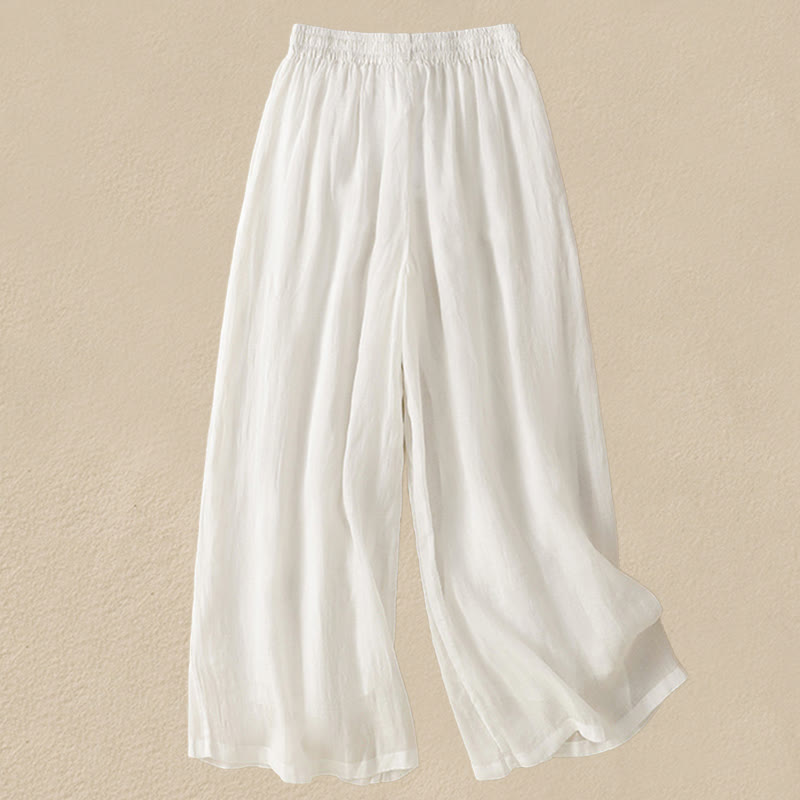 Pantalones anchos de algodón con cordón y bordado Buddha Stones Commute para mujer con bolsillos