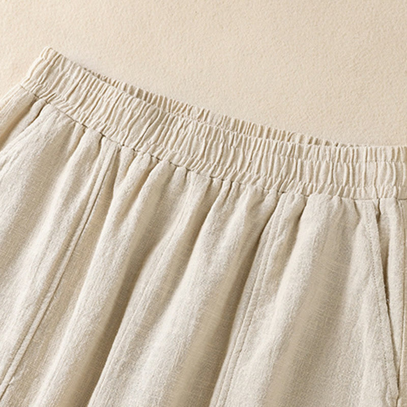 Pantalones harén de lino y algodón para mujer, de cintura alta, con diseño sencillo y sencillo, con bolsillos y Buddha Stones