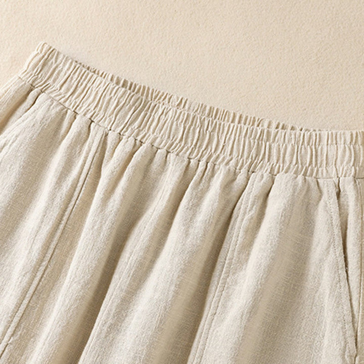 Pantalones harén de lino y algodón para mujer, de cintura alta, con diseño sencillo y sencillo, con bolsillos y Buddha Stones