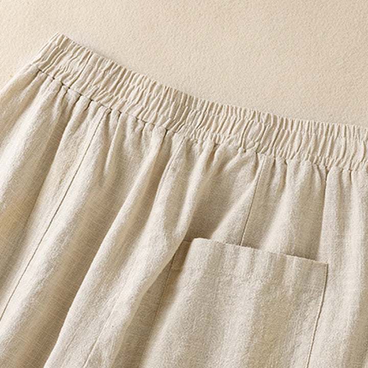 Pantalones harén de lino y algodón para mujer, de cintura alta, con diseño sencillo y sencillo, con bolsillos y Buddha Stones