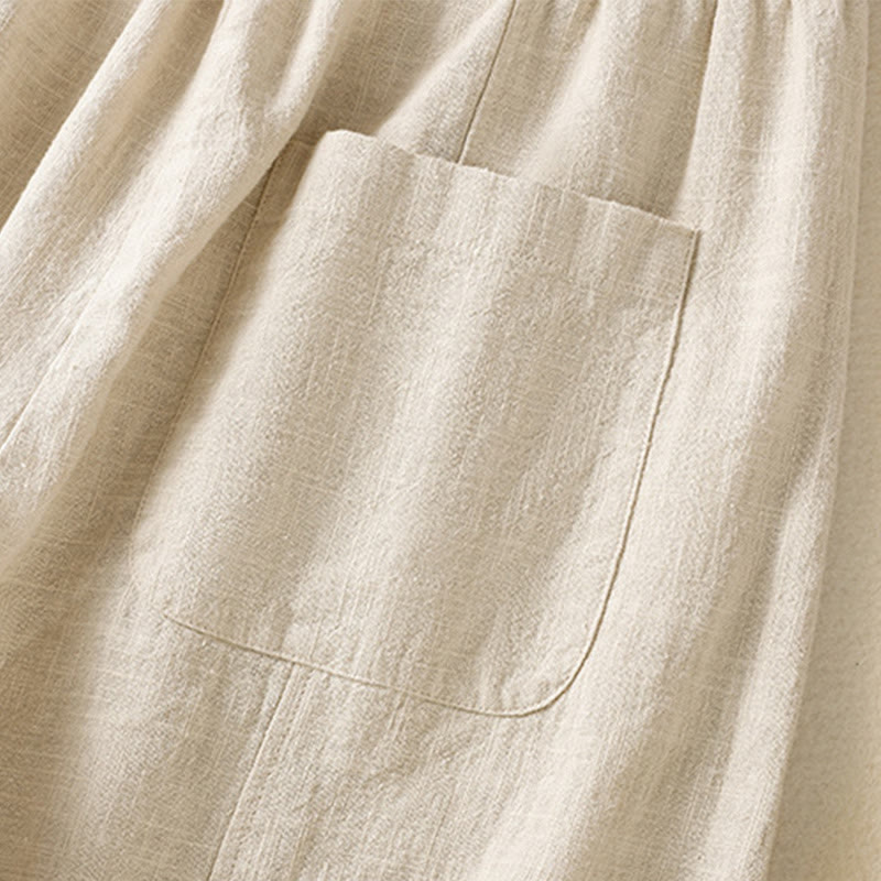 Pantalones harén de lino y algodón para mujer, de cintura alta, con diseño sencillo y sencillo, con bolsillos y Buddha Stones