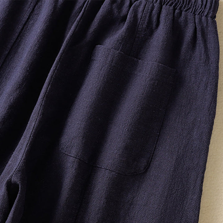 Pantalones harén de lino y algodón para mujer, de cintura alta, con diseño sencillo y sencillo, con bolsillos y Buddha Stones