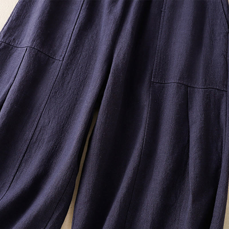 Pantalones harén de lino y algodón para mujer, de cintura alta, con diseño sencillo y sencillo, con bolsillos y Buddha Stones