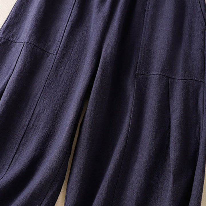 Pantalones harén de lino y algodón para mujer, de cintura alta, con diseño sencillo y sencillo, con bolsillos y Buddha Stones