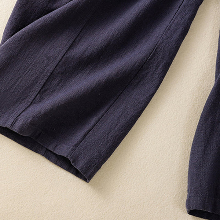 Pantalones harén de lino y algodón para mujer, de cintura alta, con diseño sencillo y sencillo, con bolsillos y Buddha Stones