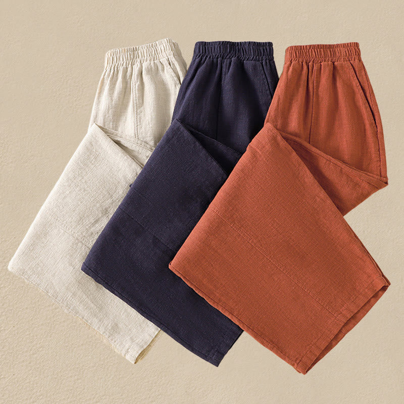 Pantalones harén de lino y algodón para mujer, de cintura alta, con diseño sencillo y sencillo, con bolsillos y Buddha Stones
