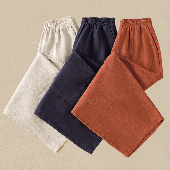 Pantalones harén de lino y algodón para mujer, de cintura alta, con diseño sencillo y sencillo, con bolsillos y Buddha Stones