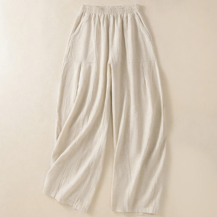 Pantalones harén de lino y algodón para mujer, de cintura alta, con diseño sencillo y sencillo, con bolsillos y Buddha Stones