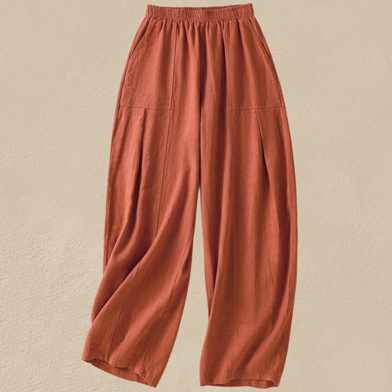 Pantalones harén de lino y algodón para mujer, de cintura alta, con diseño sencillo y sencillo, con bolsillos y Buddha Stones - Chocolate - US8-10，UK/AU12-14，EU40-42 (2XL) - image 11