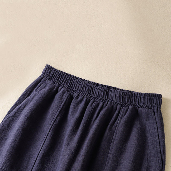 Pantalones harén de lino y algodón para mujer, de cintura alta, con diseño sencillo y sencillo, con bolsillos y Buddha Stones